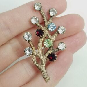 Vintage Van Dell 1/20 12k Gold Filled Colorful Rhinestone Branch Tree, Estate